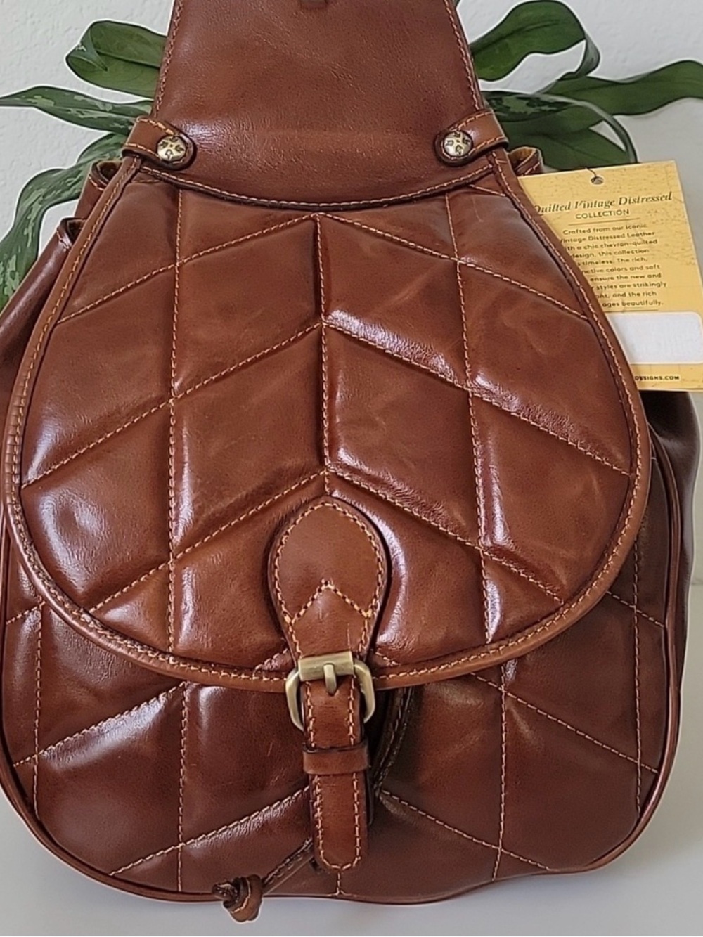 Patricia Nash Brown Quilted Leather Backpack with Buckle Flap